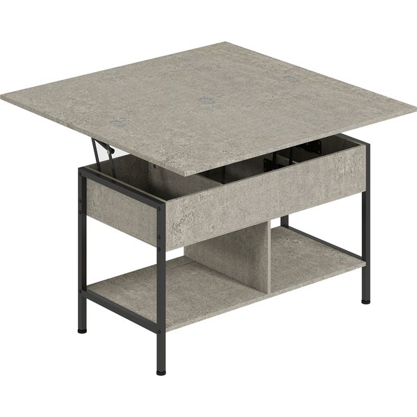 Homcom Table Basse Relevable Et Extensible, Table De Salon Avec Compartiment Caché éTagèRes Ouvertes, 98X49X55Cm, Gris-image