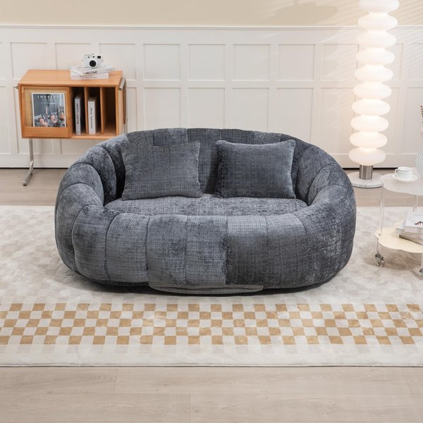 Cozy Oversized Bean Bag Sofa with 2 Matching Pillows, Soft 2-Seat Sectional Couch for Living Room and Bedroom, 145L x 95W x 63H cm, Grey Aosom UK