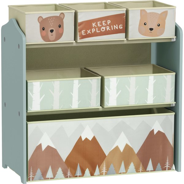 Zonekiz Meuble De Rangement Enfant Avec 6 BoîTes Amovibles En Tissu Non Tissé Organisateur De Jouets, éTagèRe 63L X 30L X 66H Cm-image