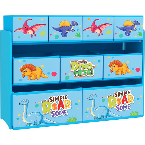 AIYAPLAY 3-Tier Kids Storage Unit with 9 Non-Woven Fabric Boxes for Toys, Books for Bedroom, Nursery, Blue