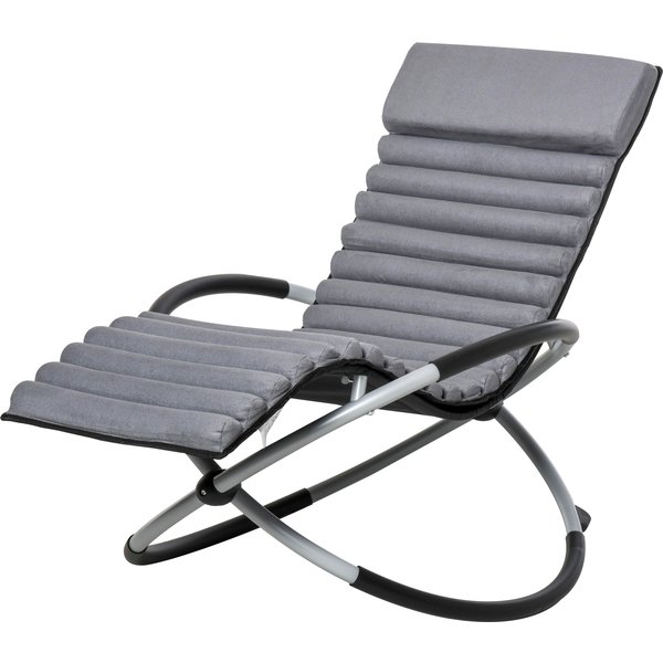 Outsunny Chaise Longue à Bascule Pliable Rocking Chair Design Contemporain Avec Matelas RevêTement Aspect Daim MéTal TextilèNe Gris Noir-image