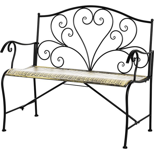 Outsunny Banc De Jardin 2 Places Design RéTro Raffiné Grand Confort Accoudoirs Dossier Haut Ergonomiques MéTal 100 X 50 X 88 Cm Noir-image