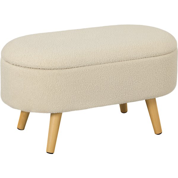 HOMCOM Teddy Fleece Storage Ottoman - Cream White