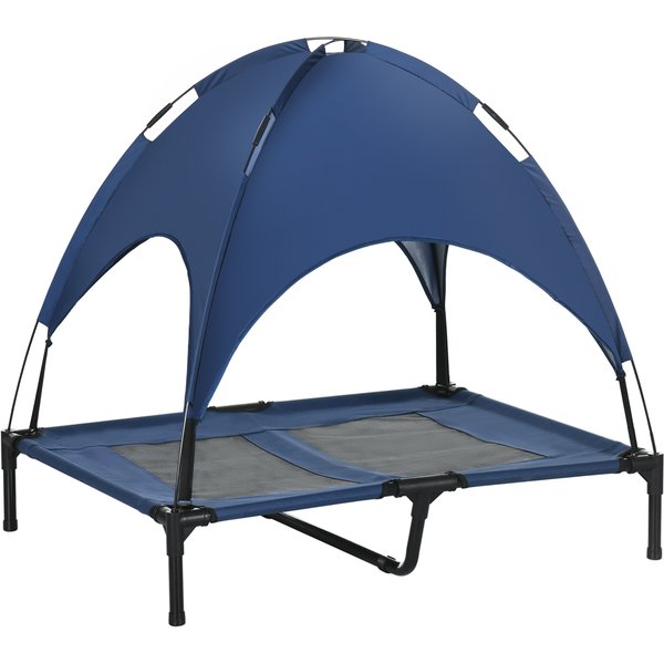 PawHut Haustierbett mit Baldachin, erhöhtes Hundebett mit Dach, atmungsaktiv für mittelgroße Hunde, Dunkelblau, ideal für drinnen & draußen Aosom.de