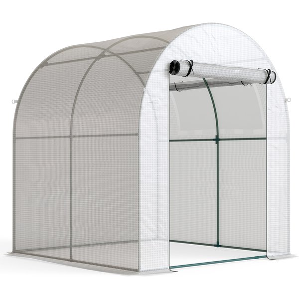 Outsunny Walk in Polytunnel Greenhouse, Green House for Garden with Roll-up Window and Door, 1.8 x 1.8 x 2 m, White Aosom UK