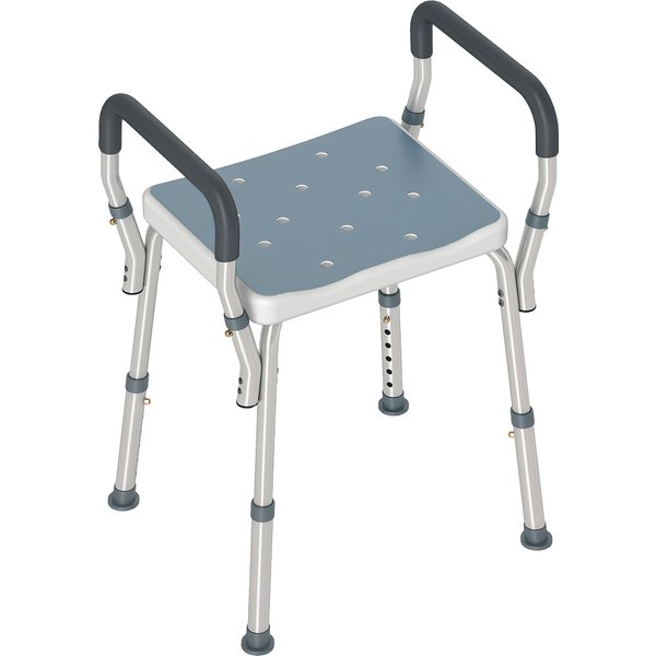 Homcom Tabouret De Douche Pour Personnes âGéEs Et HandicapéEs Avec Accoudoirs, Hauteur RéGlable, Patins AntidéRapants, Bleu-image