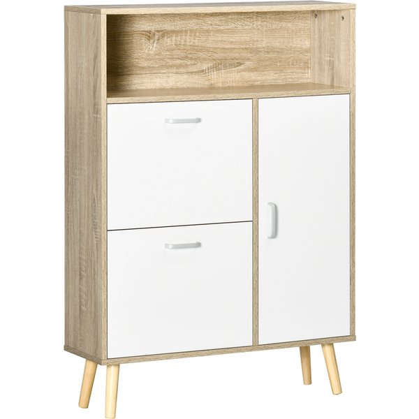 Homcom Meuble à Chaussures Armoire à Chaussures Commode à Chaussures 2 Portes Abattantes 8 Paires De Chaussures - 80 X 25,5 X 112,5 Cm-image