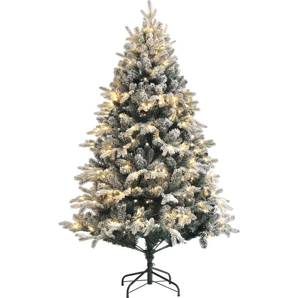 Homcom Sapin De NoëL Artificiel 180 Cm Lumineux Led 793 Branches EnneigéEs Grand RéAlisme Support En Acier Pliable Vert-image