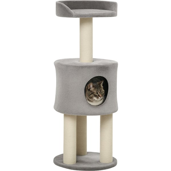 Pawhut Arbre à Chat Avec Griffoirs Sisal Naturel, Niche, Plateforme Peluche 103Cm Gris Aosom France-image