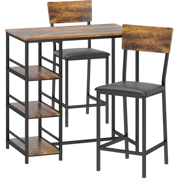 HOMCOM Three-Piece Compact Bar Table Set - Brown/Black
