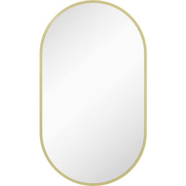 Homcom Miroir Ovale Mural Cadre En Aluminium Style Minimaliste Montage Vertical Ou Horizontal Avec 3 Crochets 40 X 70 Cm Doré-image