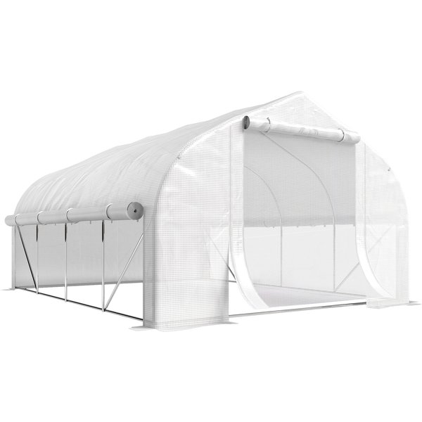 Outsunny Serre Tunnel De Jardin 12 M², Serre De Jardin Tunnel Avec Porte Et 8 FenêTres, BâChe Pe 140 G/M² 400 X 200 X 200Cm Blanc-image