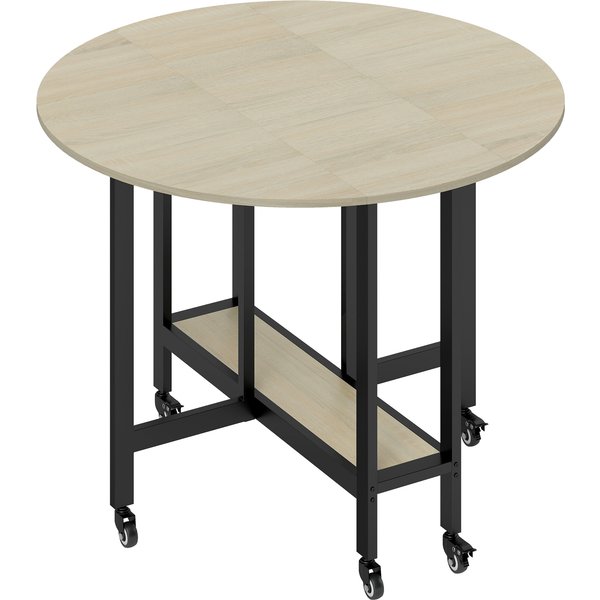 Homcom Table à Manger Pliante Sur Roulettes, Table De Cuisine Pour 4 Personnes, ÉTagèRe IntéGréE, 100 X 100 X 75 Cm, Naturel-image