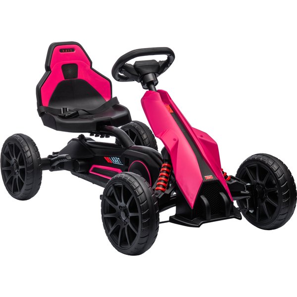 HOMCOM Gokart Tretauto mit Handbremse, verstellbarem Sitz, Vor- und Rückwärtsgang, Tretfahrzeug Kinderfahrzeug Kettcar für Kinder 3-8 Jahren Rosa Aosom