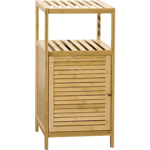 Kleankin Meuble De Rangement Meuble Pour Salle De Bain En Bambou 2 éTagèRes Et 1 Placard Avec Porte 33 X 36,5 X 67 Cm Naturel-image