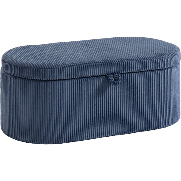 HOMCOM Storage Ottoman, Corduroy Upholstered Ottoman Storage Box with Padded Seat, 105 x 51 x 49 cm, Blue