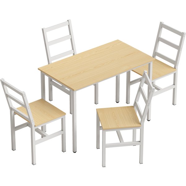 Homcom Ensemble Table Salle à Manger Avec 4 Chaises, Table Rectangulaire 108 Cm, Chaises à Dossier à Lattes, ChêNe Et Blanc-image