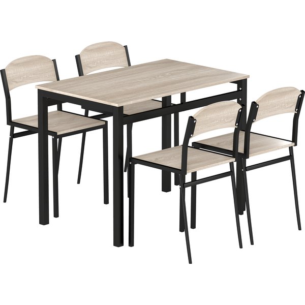 Homcom Ensemble De Salle à Manger Avec Table Rectangulaire Et 4 Chaises En Acier Et Mdf, Noir Et ChêNe-image