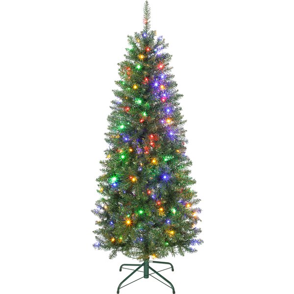 Homcom Sapin De NoëL Artificiel 150 Cm, Arbre De NoëL Fin Avec 170 LumièRes, 635 Pointes, Support En MéTal Pliable, Vert-image