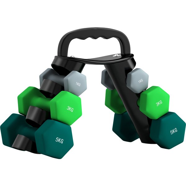 Sportnow Lot D'haltèRes Hexagonaux, HaltèRes Musculation, 2 X 1 Kg, 2 X 3 Kg, 2 X 5 Kg, Avec Support Convertible D'haltèRes,-image