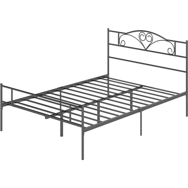 HOMCOM Bett 140 x 200 cm Stahl mit Lattenrost Bettrahmen mit Unterbettaufbewahrung, Kopf- und Fußteil, Doppelbett, Bettgestell, 31 cm hoch, Einfache Montage Schwarz Aosom