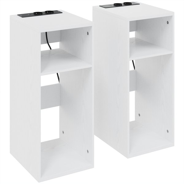 HOMCOM Set aus 2 Beistelltischen für Wohnzimmer mit Ladestation, schmale Beistelltische mit 2 Steckdosen, 2 USB-Anschlüssen und offenen Regalfächern, Weiß Aosom