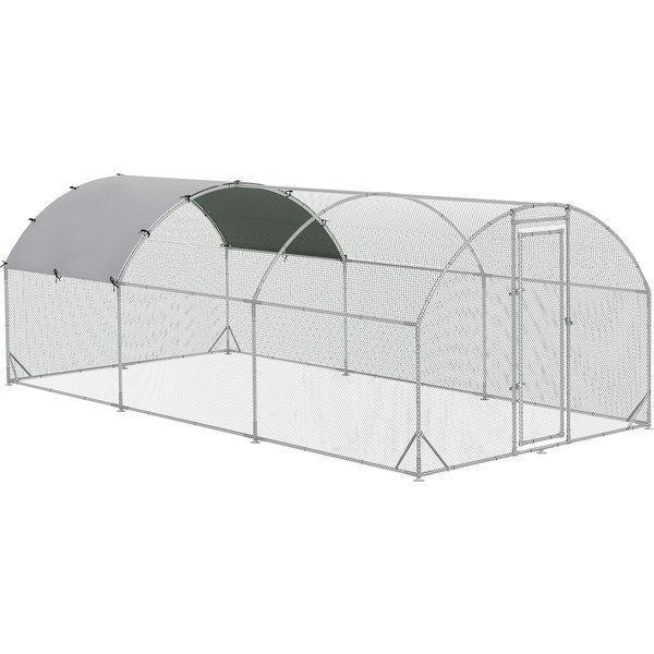 Pawhut Grand Enclos Poulailler 15,96 ㎡ Parc Grillagé Toit Anti-Uv Porte Verouillable 2,8 X 5,7 X 1,97 M Argenté-image