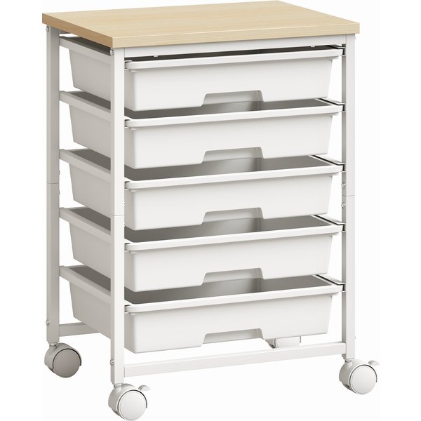 HOMCOM 6-Tier Storage Trolley on Wheels, Metal Kitchen Rolling Cart with 5 Pull-Out Drawers, White