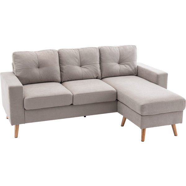 Homcom Canapé D'angle En Tissu De Lin 193 Cm Forme L Design Scandinave Pour Salon Appartement Petit Espace Gris Clair-image