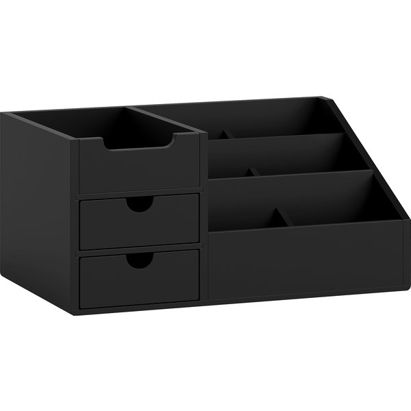 HOMCOM Desk Organiser Holder, Bamboo Multi-Function Storage Caddy with 7 Storage Compartments and 2 Drawers for Home Office Stationary Supplies, Black