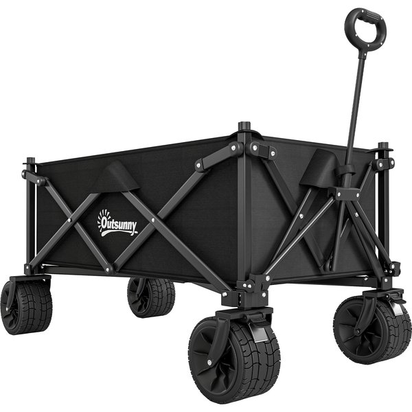 Outsunny Folding Garden Trolley, Outdoor Wagon Cart with Carry Bag, for Beach, Camping, Festival, 120KG Capacity, Black | Aosom Ireland