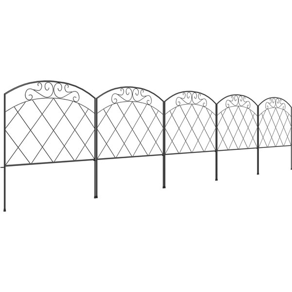 Outsunny 3m Decorative Metal Garden Fence - Diamond and Swirl Pattern Aosom UK