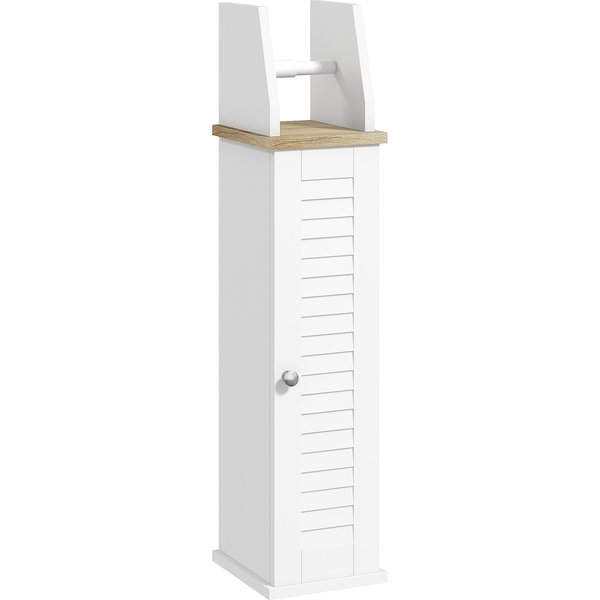 Kleankin Meuble De Salle De Bain Support Papier Toilette Avec Placard Et éTagèRe RéGlable 18 X 20 X 80 Cm Blanc-image