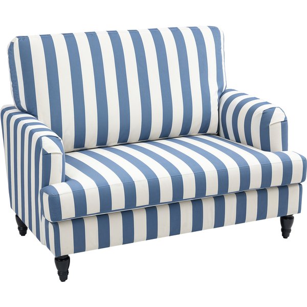 HOMCOM Modern Accent Chair, Velvet Armchair with Stripe, Turned Legs and Wide Seat, Upholstered Snuggle Chair for Living Room, Bedroom, Blue and White