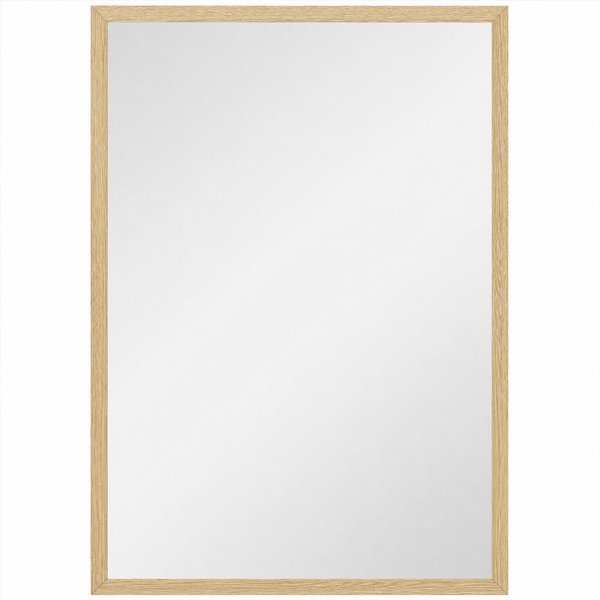 Homcom Miroir Mural Rectangulaire 50 X 70 Cm, Cadre En Bois, IdéAl Pour La Salle De Bain, Salon Ou Chambre, Naturel-image