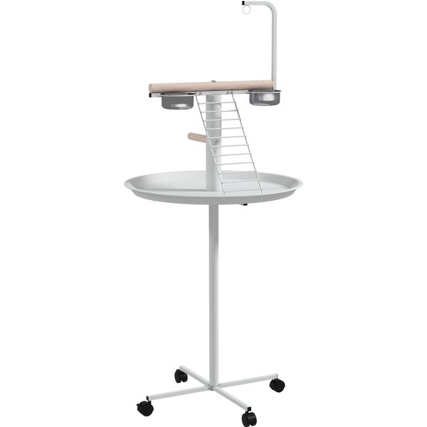 Pawhut Mangeoire Oiseaux Sur Pied Mobile 2 Bols Inox Plateau Rond Blanc Ø60X138Cm Aosom France-image