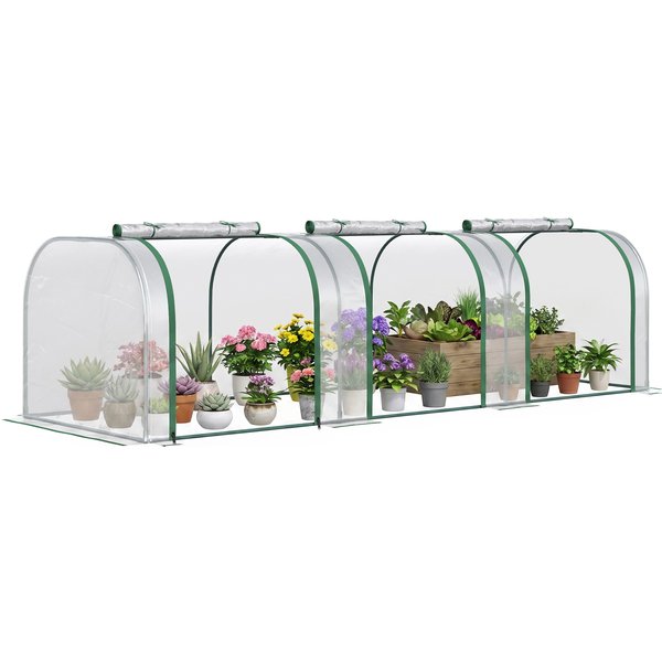 Outsunny Mini Serre De Jardin Serre à Tomates 3L X 1L X 0,8H M Acier Pe 140 G/M² Anti-Uv 3 FenêTres Vert Et Transparent Aosom France-image