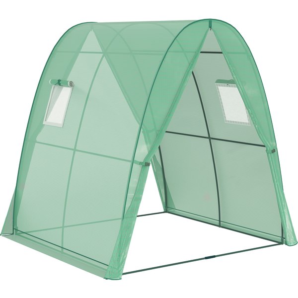 Outsunny Hoop House Greenhouse with Sandbags, Walk-In Tunnel Green House with 2 Doors and Screen Windows, 1.8 x 1.8 x 2m, Green
