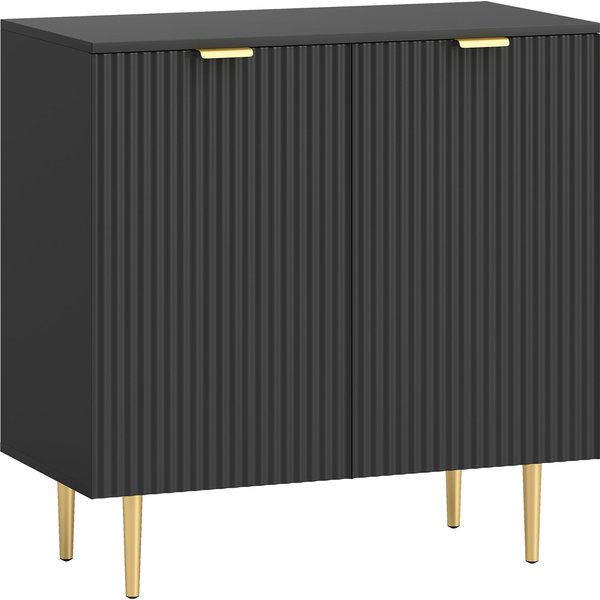 Homcom Buffet Cuisine Meuble De Rangement Avec 2 Portes éTagèRe RéGlable Pieds MéTalliques SuréLevéS 80 X 40 X 80 Cm Noir-image