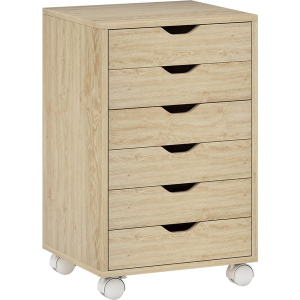 Homcom Caisson De Bureau Classeur Mobile 6 Tiroirs Roulettes GlissièRes Silencieuses Pour Bureau Maison ChêNe-image