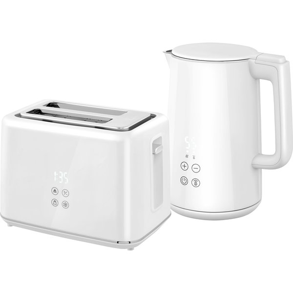 HOMCOM Wasserkocher Toaster Set 1,5L Wasserkocher 2 Toastscheiben 2200W Frühstücksset mit 7 Bräunungsstufen, Auftau- & Aufwärmfunktion, automatischer Abschaltung und LED-Anzeige, Weiß Aosom