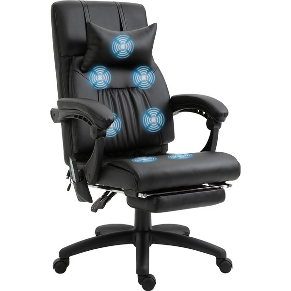 Vinsetto Fauteuil De Bureau Manager Massant Repose-Pied + TéTièRe IntéGréS Dossier Inclinable Hauteur RéGlable 68 X 79 X 104-112 Cm Noir-image