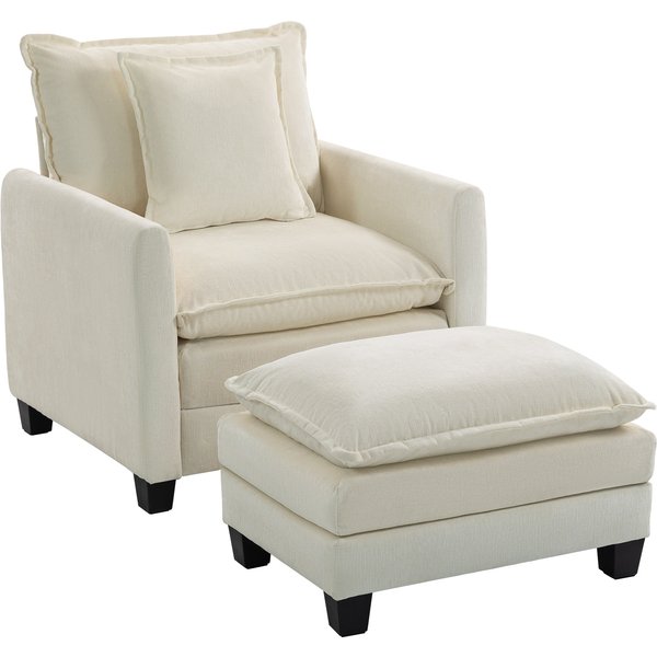 Homcom Fauteuil Salon Avec Repose-Pied, Canapé 1 Place En Chenille, Assise Large, Rembourrage Double Couche, 85X128X86Cm, CrèMe-image