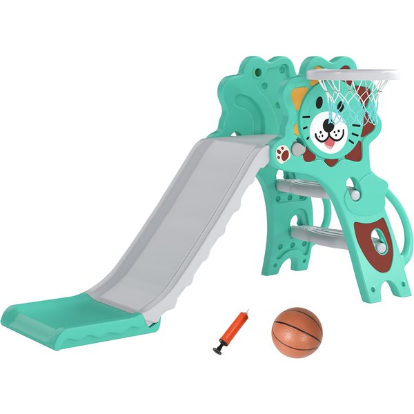 AIYAPLAY Baby Slide with Basketball Hoop, Climber, Easy to Assemble Kids Slide for Indoor Use, for Ages 18-36 Months - Blue