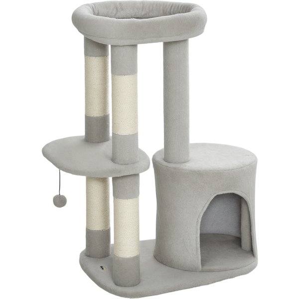 Pawhut Arbre à Chat Tour De Jeux Pour Chats Griffoirs, Plate-Forme, Niche, Balle, Tissu Peluche, 60 X 45 X 90 Cm, Gris Clair-image