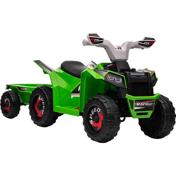 HOMCOM 6V Quad Bike with Back Trailer, Wear-Resistant Wheels, for Ages 18-36 Months, Green Aosom UK