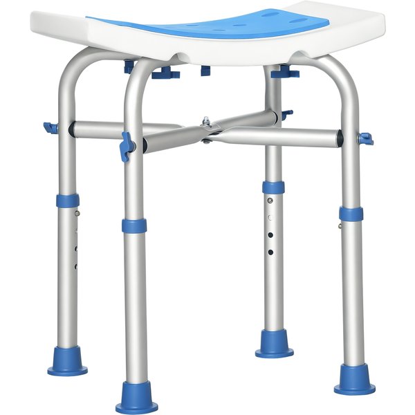 HOMCOM Shower Serenity: Adjustable Padded Stool, Non-Slip with Handle, Sapphire Blue Aosom UK