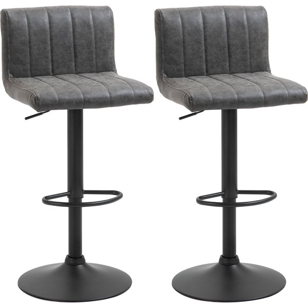 HOMCOM Set of 2 Adjustable Height Bar Chairs w/ Footrest, Bar Stools Set of 2 for Home Dining Areas, PU Leather, Counter Bar Stool, Grey Aosom UK