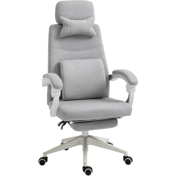 Vinsetto Fauteuil De Bureau Ergonomique Mal De Dos Chaise à Roulettes Pivotant 360° Grand Confort Repose-Pied Lin 62X68X127 Cm Gris Aosom France-image