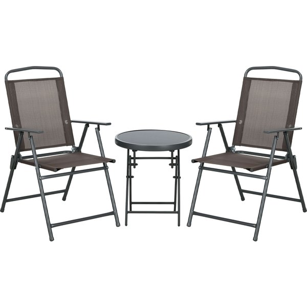 Outsunny Bistro Garden Set: 3-Piece Patio Furniture with Foldable Armchairs & Glass Coffee Table, Brown Aosom UK
